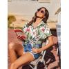imageHOTOUCH Hawaiian Shirts for Women Summer Cool Hawaii Floral Tropic Print Blouses Short Sleeve Button Up TopsWhite Floral Tropical