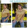 imageHOTOUCH Womens Linen Button Down Shirt Casual V Neck Cap Sleeve Blouses Summer Cotton Collared Tops S3XLFloral Yellow