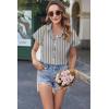 imageHOTOUCH Womens Linen Button Down Shirt Casual V Neck Cap Sleeve Blouses Summer Cotton Collared Tops S3XLStriped Black White