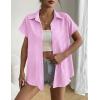 imageHOTOUCH Womens Linen Button Down Shirt Casual V Neck Cap Sleeve Blouses Summer Cotton Collared Tops S3XLStriped Pink White