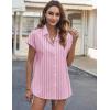 imageHOTOUCH Womens Linen Button Down Shirt Casual V Neck Cap Sleeve Blouses Summer Cotton Collared Tops S3XLStriped Pink White