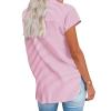 imageHOTOUCH Womens Linen Button Down Shirt Casual V Neck Cap Sleeve Blouses Summer Cotton Collared Tops S3XLStriped Pink White