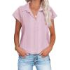 imageHOTOUCH Womens Linen Button Down Shirt Casual V Neck Cap Sleeve Blouses Summer Cotton Collared Tops S3XLStriped Pink White