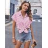 imageHOTOUCH Womens Linen Button Down Shirt Casual V Neck Cap Sleeve Blouses Summer Cotton Collared Tops S3XLStriped Pink White
