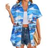 imageHOTOUCH Hawaiian Shirts for Women Summer Cool Hawaii Floral Tropic Print Blouses Short Sleeve Button Up TopsBlue Tropical