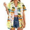 imageHOTOUCH Hawaiian Shirts for Women Summer Cool Hawaii Floral Tropic Print Blouses Short Sleeve Button Up TopsColorful Hawaii