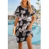 imageHOTOUCH Womens Summer Dress 2024 Short Sleeve ALine Mini Dress Casual Crew Neck Shift Dress Beach Sundress with PocketsBlack Floral