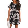 imageHOTOUCH Womens Summer Dress 2024 Short Sleeve ALine Mini Dress Casual Crew Neck Shift Dress Beach Sundress with PocketsBlack Floral