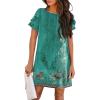 imageHOTOUCH Womens Summer Dress 2024 Short Sleeve ALine Mini Dress Casual Crew Neck Shift Dress Beach Sundress with PocketsBoho Floral