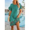 imageHOTOUCH Womens Summer Dress 2024 Short Sleeve ALine Mini Dress Casual Crew Neck Shift Dress Beach Sundress with PocketsBoho Floral