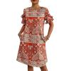 imageHOTOUCH Womens Summer Dress 2024 Short Sleeve ALine Mini Dress Casual Crew Neck Shift Dress Beach Sundress with PocketsFlower Red
