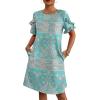 imageHOTOUCH Womens Summer Dress 2024 Short Sleeve ALine Mini Dress Casual Crew Neck Shift Dress Beach Sundress with PocketsGreen Floral