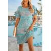 imageHOTOUCH Womens Summer Dress 2024 Short Sleeve ALine Mini Dress Casual Crew Neck Shift Dress Beach Sundress with PocketsGreen Floral