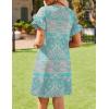 imageHOTOUCH Womens Summer Dress 2024 Short Sleeve ALine Mini Dress Casual Crew Neck Shift Dress Beach Sundress with PocketsGreen Floral