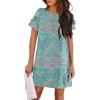 imageHOTOUCH Womens Summer Dress 2024 Short Sleeve ALine Mini Dress Casual Crew Neck Shift Dress Beach Sundress with PocketsGreen Floral