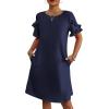 imageHOTOUCH Womens Summer Dress 2024 Short Sleeve ALine Mini Dress Casual Crew Neck Shift Dress Beach Sundress with PocketsNavy Blue