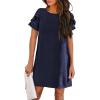 imageHOTOUCH Womens Summer Dress 2024 Short Sleeve ALine Mini Dress Casual Crew Neck Shift Dress Beach Sundress with PocketsNavy Blue