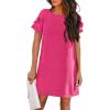 imageHOTOUCH Womens Summer Dress 2024 Short Sleeve ALine Mini Dress Casual Crew Neck Shift Dress Beach Sundress with PocketsRose Red