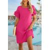 imageHOTOUCH Womens Summer Dress 2024 Short Sleeve ALine Mini Dress Casual Crew Neck Shift Dress Beach Sundress with PocketsRose Red