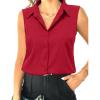 imageHOTOUCH Womens Sleeveless Button Down Shirt Tops V Neck Business Casual Collared Blouses Tank TopWine Red