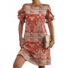 imageHOTOUCH Womens Summer Dress 2024 Short Sleeve ALine Mini Dress Casual Crew Neck Shift Dress Beach Sundress with PocketsFlower Red