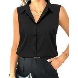 imageHOTOUCH Womens Sleeveless Button Down Shirt Tops V Neck Business Casual Collared Blouses Tank TopBlack