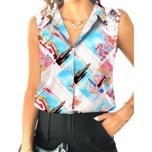 imageHOTOUCH Womens Sleeveless Button Down Shirt Tops V Neck Business Casual Collared Blouses Tank TopMulticolor