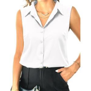 imageHOTOUCH Womens Sleeveless Button Down Shirt Tops V Neck Business Casual Collared Blouses Tank TopWhite