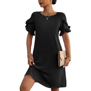 imageHOTOUCH Womens Summer Dress 2024 Short Sleeve ALine Mini Dress Casual Crew Neck Shift Dress Beach Sundress with PocketsBlack