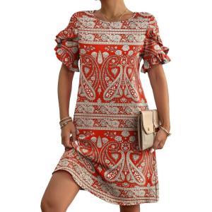 imageHOTOUCH Womens Summer Dress 2024 Short Sleeve ALine Mini Dress Casual Crew Neck Shift Dress Beach Sundress with PocketsFlower Red