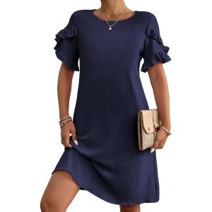 imageHOTOUCH Womens Summer Dress 2024 Short Sleeve ALine Mini Dress Casual Crew Neck Shift Dress Beach Sundress with PocketsNavy Blue
