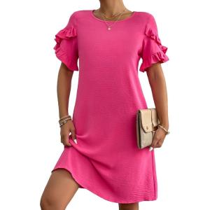 imageHOTOUCH Womens Summer Dress 2024 Short Sleeve ALine Mini Dress Casual Crew Neck Shift Dress Beach Sundress with PocketsRose Red