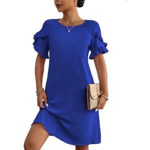 imageHOTOUCH Womens Summer Dress 2024 Short Sleeve ALine Mini Dress Casual Crew Neck Shift Dress Beach Sundress with PocketsSky Blue