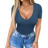 imageHOTOUCH Deep V Neck Tops for Women Sexy Low Cut Summer Ribbed Knit T Shirts Slim Fit Stretchy Basic Fashion Tee2 PackblackBlue