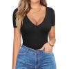 imageHOTOUCH Deep V Neck Tops for Women Sexy Low Cut Summer Ribbed Knit T Shirts Slim Fit Stretchy Basic Fashion Tee2 PackblackFuchisa