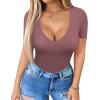 imageHOTOUCH Deep V Neck Tops for Women Sexy Low Cut Summer Ribbed Knit T Shirts Slim Fit Stretchy Basic Fashion Tee2 PackblackFuchisa