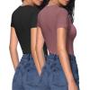 imageHOTOUCH Deep V Neck Tops for Women Sexy Low Cut Summer Ribbed Knit T Shirts Slim Fit Stretchy Basic Fashion Tee2 PackblackFuchisa