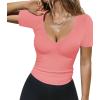 imageHOTOUCH Deep V Neck Tops for Women Sexy Low Cut Summer Ribbed Knit T Shirts Slim Fit Stretchy Basic Fashion Tee2 PackblackPink Coral