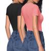 imageHOTOUCH Deep V Neck Tops for Women Sexy Low Cut Summer Ribbed Knit T Shirts Slim Fit Stretchy Basic Fashion Tee2 PackblackPink Coral