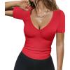 imageHOTOUCH Deep V Neck Tops for Women Sexy Low Cut Summer Ribbed Knit T Shirts Slim Fit Stretchy Basic Fashion Tee2 PackblackRed