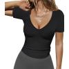 imageHOTOUCH Deep V Neck Tops for Women Sexy Low Cut Summer Ribbed Knit T Shirts Slim Fit Stretchy Basic Fashion Tee2 PackblackRed