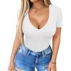imageHOTOUCH Deep V Neck Tops for Women Sexy Low Cut Summer Ribbed Knit T Shirts Slim Fit Stretchy Basic Fashion TeeA01white