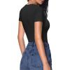 imageHOTOUCH Deep V Neck Tops for Women Sexy Low Cut Summer Ribbed Knit T Shirts Slim Fit Stretchy Basic Fashion TeeBlack