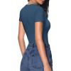 imageHOTOUCH Deep V Neck Tops for Women Sexy Low Cut Summer Ribbed Knit T Shirts Slim Fit Stretchy Basic Fashion TeeBlue