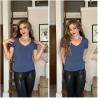 imageHOTOUCH Deep V Neck Tops for Women Sexy Low Cut Summer Ribbed Knit T Shirts Slim Fit Stretchy Basic Fashion TeeBlue