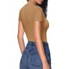 imageHOTOUCH Deep V Neck Tops for Women Sexy Low Cut Summer Ribbed Knit T Shirts Slim Fit Stretchy Basic Fashion TeeBrown
