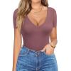imageHOTOUCH Deep V Neck Tops for Women Sexy Low Cut Summer Ribbed Knit T Shirts Slim Fit Stretchy Basic Fashion TeeFuchisa