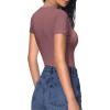 imageHOTOUCH Deep V Neck Tops for Women Sexy Low Cut Summer Ribbed Knit T Shirts Slim Fit Stretchy Basic Fashion TeeFuchisa