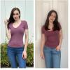 imageHOTOUCH Deep V Neck Tops for Women Sexy Low Cut Summer Ribbed Knit T Shirts Slim Fit Stretchy Basic Fashion TeeFuchisa