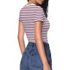 imageHOTOUCH Deep V Neck Tops for Women Sexy Low Cut Summer Ribbed Knit T Shirts Slim Fit Stretchy Basic Fashion TeeFuchisa Stripe